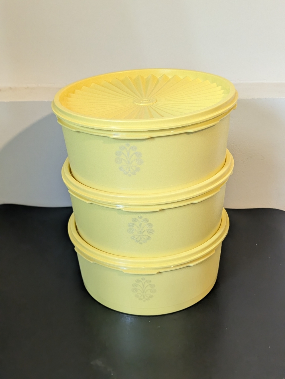 Tupperware 3 Vintage Daffodil Yellow Storage Canister Bowls  With Lids